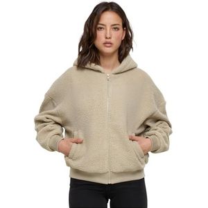 Urban Classics Oversized Sherpa Zip Hoody met capuchon voor dames, Wetzand, 4XL