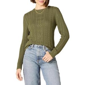 Amazon Essentials Dames Fisherman Cable Lange Mouwen Crewneck Sweater (Verkrijgbaar in Grote Maat), Olijf, XS