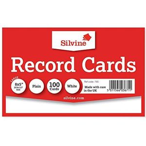 Silvine 8x5"" Witte Record Kaarten - Plain, 100 kaarten per pak. Ref 785 (203 x 127mm)