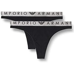 Emporio Armani Dames Iconic Microfiber Thongs String (2 stuks), Zwart, XL
