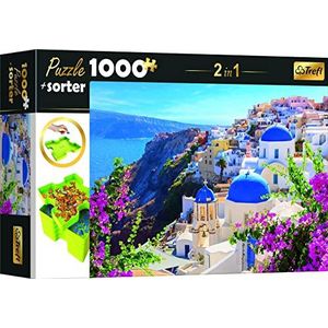 Trefl 10657 Set 2in1 puzzel + Sorteerder, 1000 stukjes puzzel Vakantie op Santorini, 6 Trays Jigsaw Sorteerder, Set, Sorteren, Verplaatsen en Opbergen, Creatief Vermaak