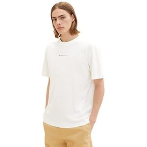 TOM TAILOR Denim Heren Relaxed Fit T-shirt met rugprint, 12906 - Wool White, L