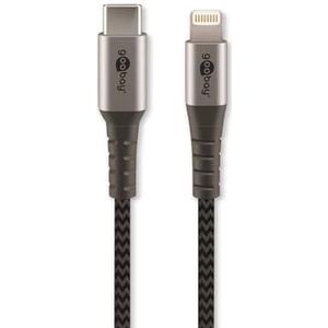 Goobay 49271 Lightning naar USB C snellaadkabel, MFi Apple oplaadkabel Lightning-kabel, 480 Mbits iPhone-kabel, extreem robuuste textielkabel, oplaadkabel iPhone Apple iPad, grijs, 1 m