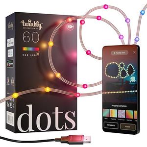Twinkly Dots – App-gestuurde Flexibele LED Lichtsnoer met 60 RGB (16 Miljoen Kleuren) LED's. 3 Meter. Transparante Draad. USB-gevoed. Binnen Smart Home Verlichting Decoratie
