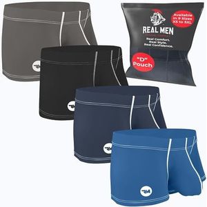 Real Men 3in Nylon Boxer Briefs D Pouch Sm 4pk Blk/Drk Blu/Lt Blu/Gry Mens Trunks Underwear With Pouch Anti Chafe Underwear Men No Elastic Boxer Briefs