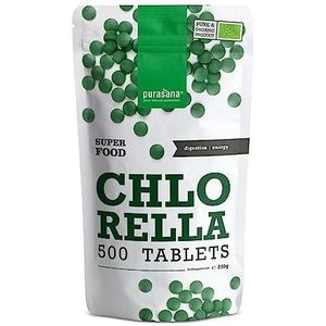 Chlorella Biologic Pure, 500 Tabletten, tot 1500 mg per dosis, gebroken celwand, natuurlijke verzadiging, veganistisch detox-eiwit, biologisch chlorofyl, energie en vitaliteit. PURASANA