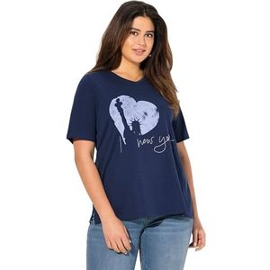 Ulla Popken Dames grote maten grote maten plus size T-shirt, New York, Classic, V-hals, halflange mouwen, Inkt blauw., 46/48 NL