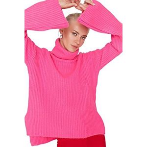 Trendyol Dames coltrui effen oversized sweater sweatshirt, Fuchsia, M, Fuchsia, M