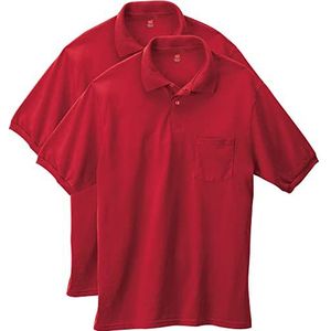 Hanes Poloshirt met korte mouwen voor heren met zak (pak van 2), Diep Rood, S