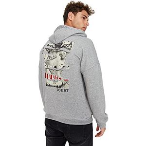 Trendyol Effen regular sweatshirt met capuchon voor heren, Grijs, M