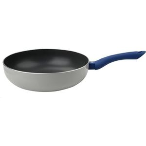 Tasty Wok Pan Ø 28 cm, antiaanbaklaag kookgerei met oliedoseersysteem, inductie-compatibele roerbak pan met ergonomische soft-touch handgreep (kleur: blauw, grijs, zwart)