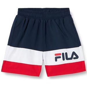 FILA Langula Beach Shorts Zwembroek voor jongens, Black Iris-helder wit-echt rood, 98/104 cm