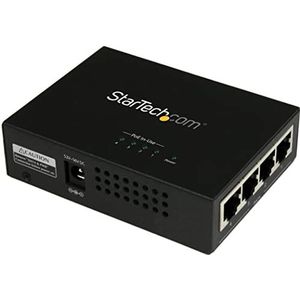 StarTech.com 4-poorts Gigabit Midspan - PoE+ Injector - 802.3at en 802.3af - Wandmonteerbare Power over Ethernet Midspan (POEINJ4G) Zwart