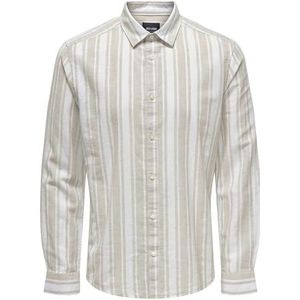 ONLY & SONS Onscaiden Ls Mix Stripe Linen Shirt voor heren, Chinchilla, XXL