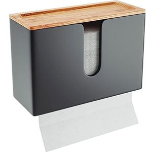 NATURE SUPPLIES Handdoekdispenser van hout - handdoekhouder voor wand en tafel voor C Z-gevouwen en tussenservetten (natuurlijke bamboe, standaard zwart, top)