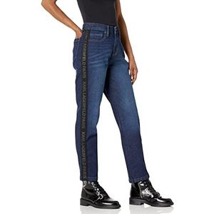 KARL LAGERFELD Paris Straight Leg Logo Taping Mid Rise Jeans, Indigo Wash, 48