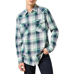 Wrangler - Western Shirt - Hemd - Groen Blauw - 100% Katoen, Regular Fit
