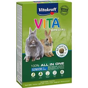Vitakraft Vita Special Senior, hoofdvoer voor oudere dwergkonijnen, met hooi, met omega-vetzuren, zonder toegevoegde suiker (1x 600g)