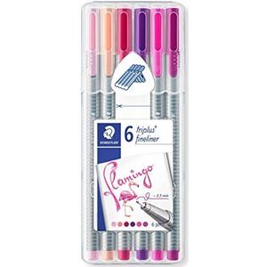 Staedtler 334 SB6CS6ST triplus fineliner (ergonomische driehoekige vorm, fijne, metalen punt, uitwasbaar, etui met 6 kleurrijke fineliners My flamingo kleuren, lijnbreedte 0,3 mm)