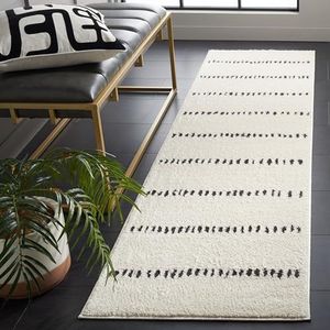 Safavieh Melody Collection Geometrisch tapijt voor woonkamer, eetkamer, slaapkamer - korte pool, ivoor en zwart, 67 x 244 cm