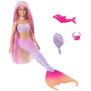 Barbie Zeemeerminpop, Malibu' met roze haar, stylingaccessoires, dolfijn en kleurverandering in water, HRP97