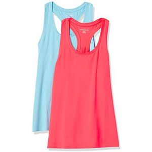 Amazon Essentials 2-pack Tech Stretch Racerback Tank Top Denim Vest, Blauw Topaz/Neon Roze, XX-Large