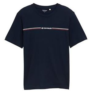 TOM TAILOR Heren T-shirt met logo-print, 10668 - Sky Captain Blue, XS