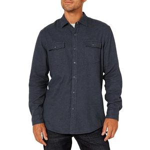 Amazon Essentials Men's Flanellen overhemd met lange mouwen, twee zakken en normale pasvorm, Donker denim, XXL