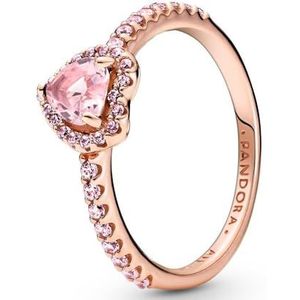 Pandora Timeless Heart 14-karaats rosévergulde ring met orchideeënroze kristal en sprookjesachtig roze zirkoniasteentjes, 48