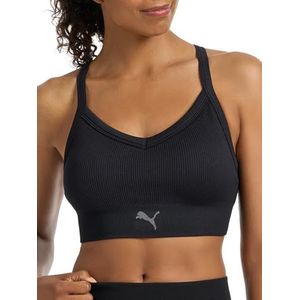 PUMA Naadloze sportbeha voor dames, Zwarte rib, L