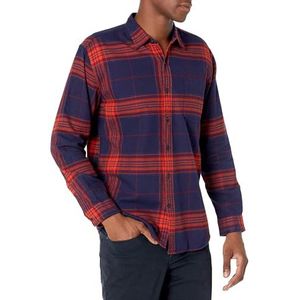 Amazon Essentials Men's Flanellen overhemd met lange mouwen (verkrijgbaar in grote en lange maten), Donkerblauw Oranje Grote ruiten, XS