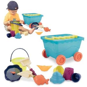 Battat BX1596Z,B. Toys zandspeelgoed, 11 delen met bolderkar – zandbak speelgoed, strand, speelplaats met emmer, schep, zandvormpjes, speelgoed vanaf 18 maanden,veelkleurig