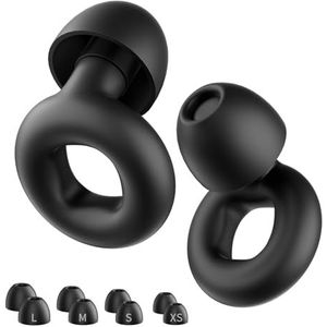 NEUTYPECHIC Siliconen oordopjes om te slapen, herbruikbaar, zacht, gehoorbescherming voor concentratie, reizen, uitstapjes, met 8 oordopjes van XS/S/M/L (vierkant-zwart, medium)