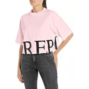 Replay Dames Cropped T-shirt korte mouwen Pure Logo Collectie, 066 Bubble Pink, M