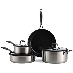 BK Ceramic Black Anti-aanbak 7-delige kookpotten en pannen, PFAS-vrij, roestvrij staal, inductie, vaatwasser, oven, zwart