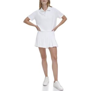 DKNY Women's Tech Pique Short Sleeve Cropped Polo, Wit, X-Large, wit, XL