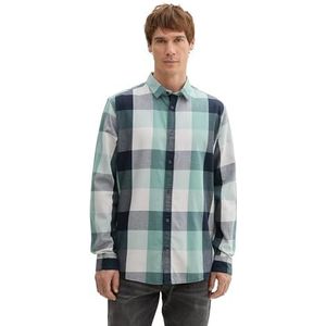 TOM TAILOR 1044704 Regular Fit overhemd met ruitpatroon voor heren, 30168 - Salvia Green Navy Big Check, XXL