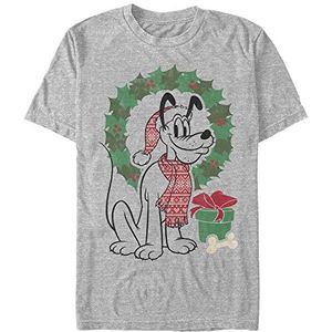 Disney Mickey Classic Christmas Fairisle Pluto Biologisch T-shirt met korte mouwen, uniseks, grijs (melange grey), M