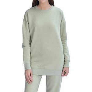 M17 Dames dames klassieke ronde hals sweatshirt trui casual trui lange mouwen top effen trui (L, zwart), Groen, L