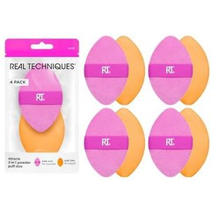 Real Techniques Miracle 2-in-1 poederdonsje, dubbelzijdige make-up blending bladerdeeg, omkeerbare elastische band, precisie-make-upspons en poederdonsje, voor vloeistof, crème en poederproducten, 4