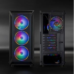 TQGCC101-B halve behuizing voor gaming-liefhebbers, model Ragnärok, zwart, ideaal voor gaming-liefhebbers die de prestaties willen optimaliseren en hun setup willen stiliseren.