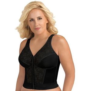 Exquisite Form 5107565 Longline bh, volledig afslankende rug & houding ondersteuning zonder baleinen, longline bh met sluiting vooraan & kant, Zwart, 80B