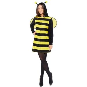 Amscan 9919072 - Dames Zip-up Fleece Bee Jurk met Capuchon & Vleugels Volwassenen Fancy Dress Costume Maat: M/L