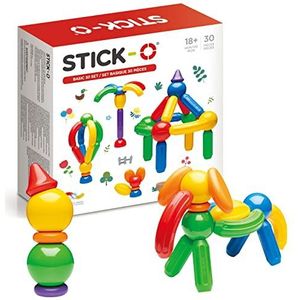 Stick-O Basic 30-Piece Magnetic Building Blocks Toy. Funky, Chunky, Grippy Pieces Perfect For Preschool Hands., Rainbow, 901003