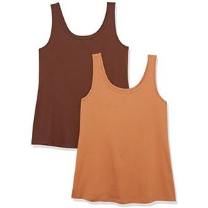 Amazon Essentials Tanktop voor dames (verkrijgbaar in grote maten), 2 stuks, diepbruin/licht karamel, 2x
