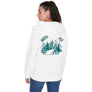 TRENDYOL Oversized sweatshirt voor dames met slogan, ecru, L