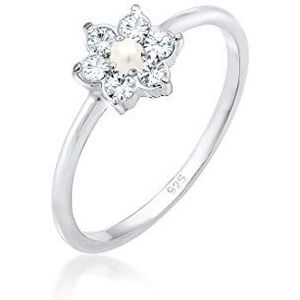 Elli Premium ring Elli dames premium ring bloem bloemen parel Swarovski kristallen in 925 sterling zilver, 58 EU, Sterling zilver, Kristal