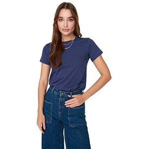 TRENDYOL Suprem Bike Collar Basic gebreid T-shirt voor dames, Donkerblauw, S