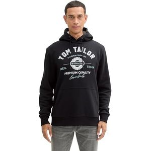 TOM TAILOR Heren hoodie sweatshirt met logo-print, 29999 - Black, XL