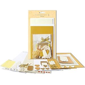 Ursus 56100005 - Wenskaartenset Groeten Goud, 2 x 2 kaartformaten met enveloppen, 100 stickers, voor individueel kaartontwerp